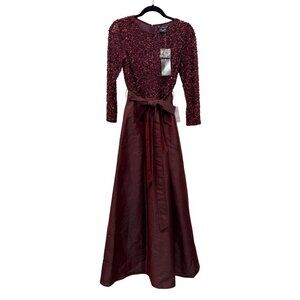 New Pissaro Nights Womens Size 6 Burgundy Sequined Evening Gown W/ Taffeta Skirt